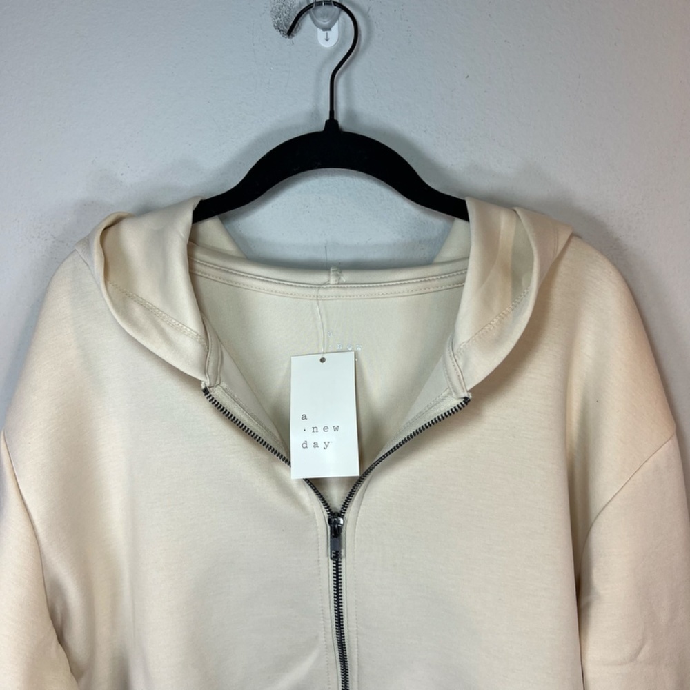 A New Day Zip Up Hoodie Jacket Cream Cropped Soft Cozy Neutral NEW Women's Sz XL - Picture 3 of 15